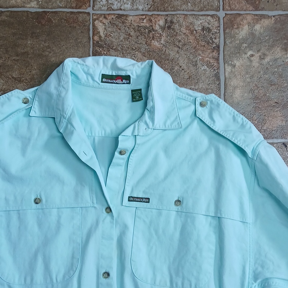 GUC Vintage 80s Outback Red long sleeve button down shirt mint green size small - Picture 2 of 7